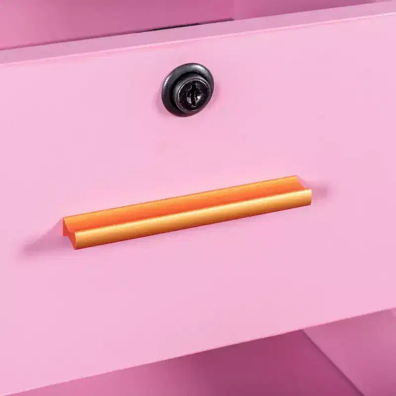 Meuble de rangement de salon de beauté moderne Estelle avec 3 supports pour sèche-cheveux, 2 tiroirs, 1 porte et roulettes