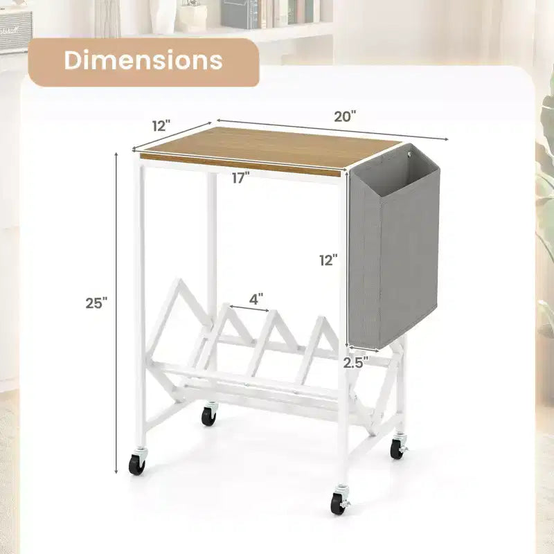 Meuble pour tourne-disque avec rangement pour disques vinyles et pochette de rangement latérale, roulettes pivotantes marron/naturel
