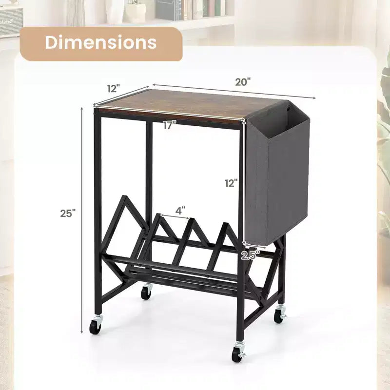 Meuble pour tourne-disque avec rangement pour disques vinyles et pochette de rangement latérale, roulettes pivotantes marron/naturel