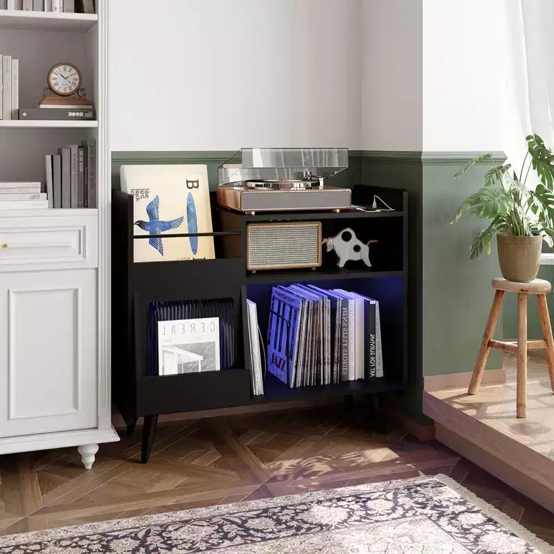 Grand meuble pour tourne-disque, meuble de rangement pour vinyles pour plus de 350 albums, station pour platine vinyle, table pour tourne-disque pour chambre à coucher ou salon