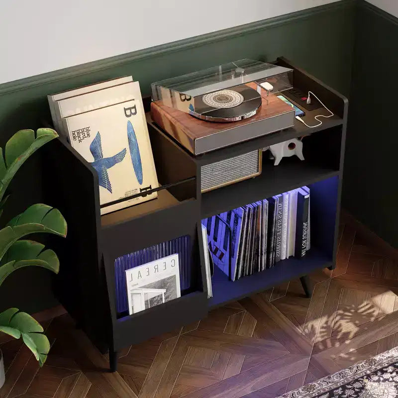 Grand meuble pour tourne-disque, meuble de rangement pour vinyles pour plus de 350 albums, station pour platine vinyle, table pour tourne-disque pour chambre à coucher ou salon