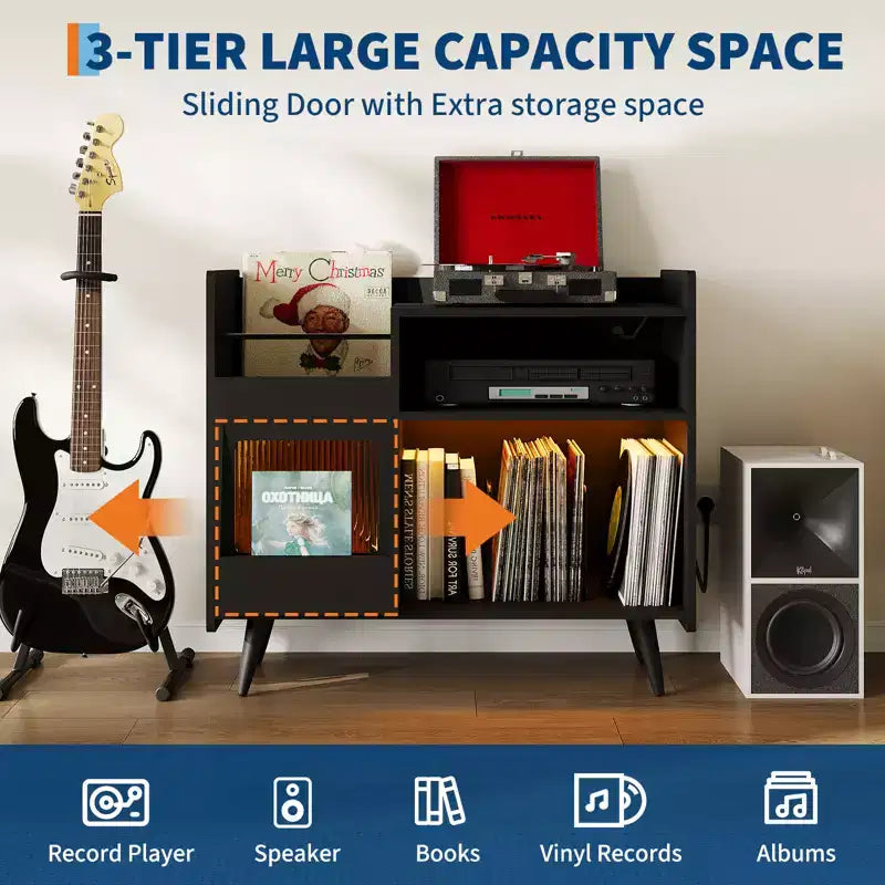 Grand meuble pour tourne-disque, meuble de rangement pour vinyles pour plus de 350 albums, station pour platine vinyle, table pour tourne-disque pour chambre à coucher ou salon
