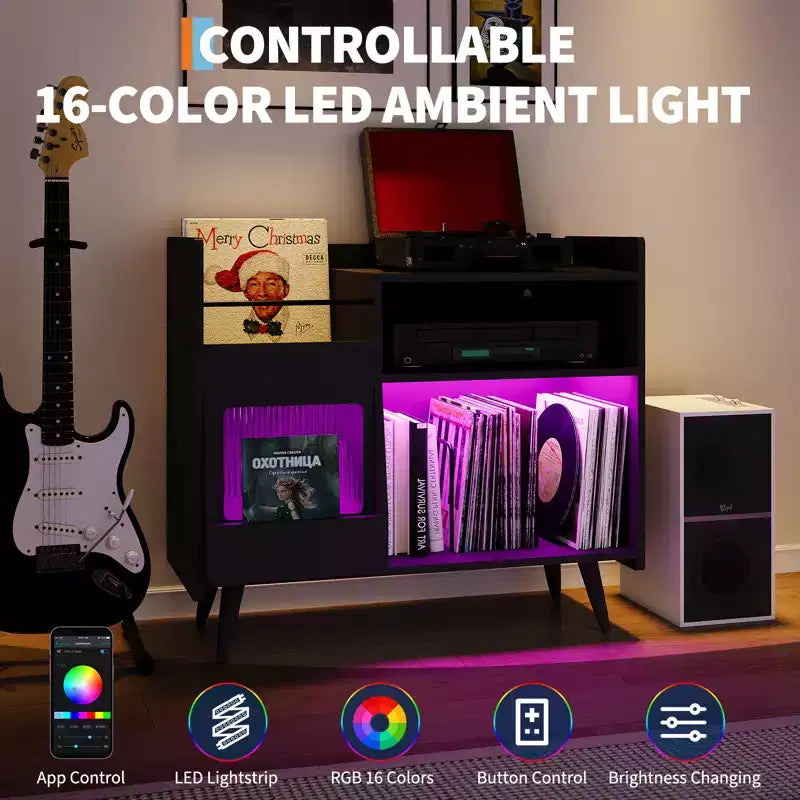 Grand meuble pour tourne-disque, meuble de rangement pour vinyles pour plus de 350 albums, station pour platine vinyle, table pour tourne-disque pour chambre à coucher ou salon