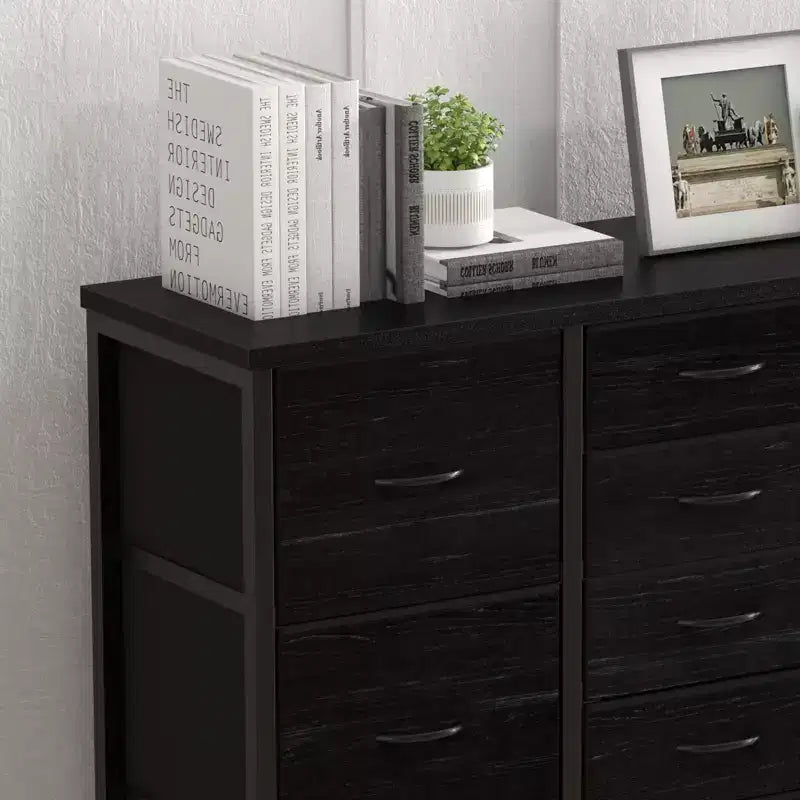Commode à 15 tiroirs, Organisateur de Rangement Haut avec Cadre Métallique et Plateau en Bois, Commode en Tissu pour Salon, Unité de Rangement Multi-Fonctionnelle