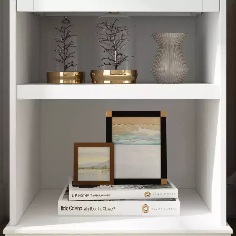Meuble vitrine et meuble de rangement blanc, étagères décoratives + tiroir, polyvalent pour tous les espaces de la maison