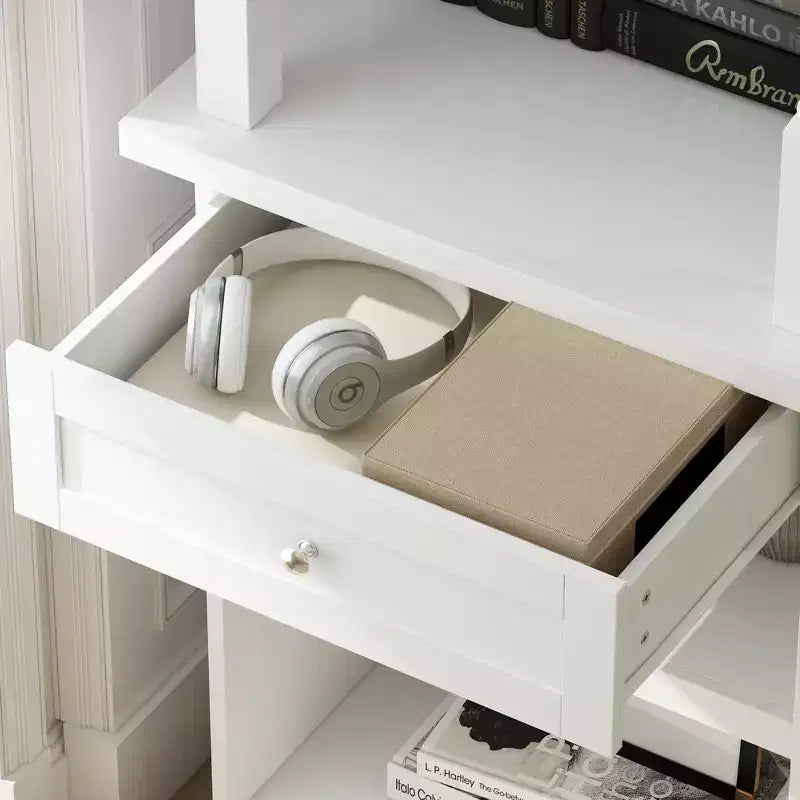Meuble vitrine et meuble de rangement blanc, étagères décoratives + tiroir, polyvalent pour tous les espaces de la maison