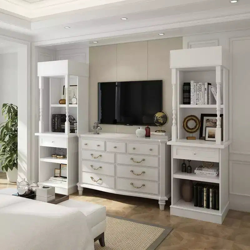 Meuble vitrine et meuble de rangement blanc, étagères décoratives + tiroir, polyvalent pour tous les espaces de la maison