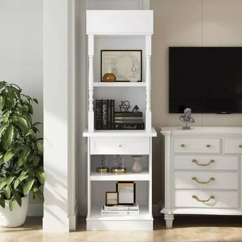 Meuble vitrine et meuble de rangement blanc, étagères décoratives + tiroir, polyvalent pour tous les espaces de la maison