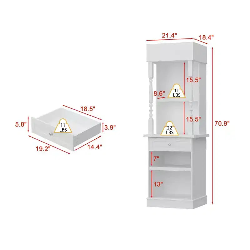 Meuble vitrine et meuble de rangement blanc, étagères décoratives + tiroir, polyvalent pour tous les espaces de la maison