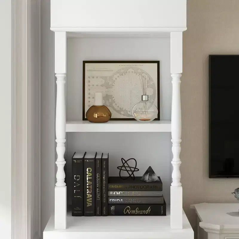 Meuble vitrine et meuble de rangement blanc, étagères décoratives + tiroir, polyvalent pour tous les espaces de la maison