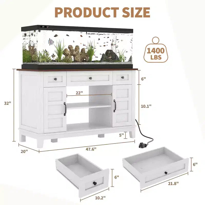 Meuble de support pour aquarium de 55-75 gallons de style ferme, support d'aquarium avec prise de courant, support d'aquarium robuste de 1400 livres avec support pour poissons/tortues/terrarium de reptiles