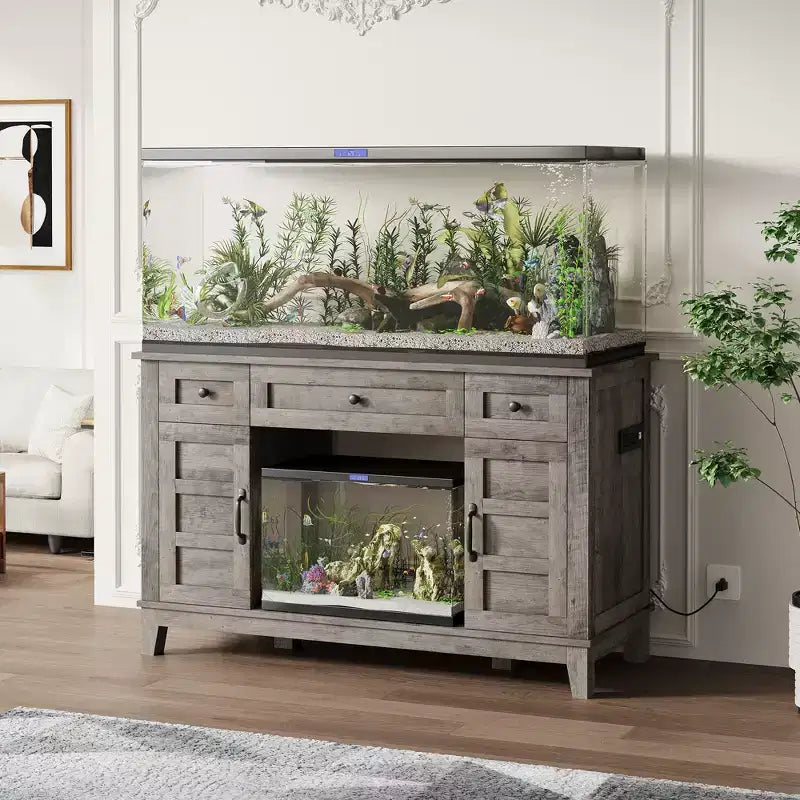 Meuble de support pour aquarium de 55-75 gallons de style ferme, support d'aquarium avec prise de courant, support d'aquarium robuste de 1400 livres avec support pour poissons/tortues/terrarium de reptiles