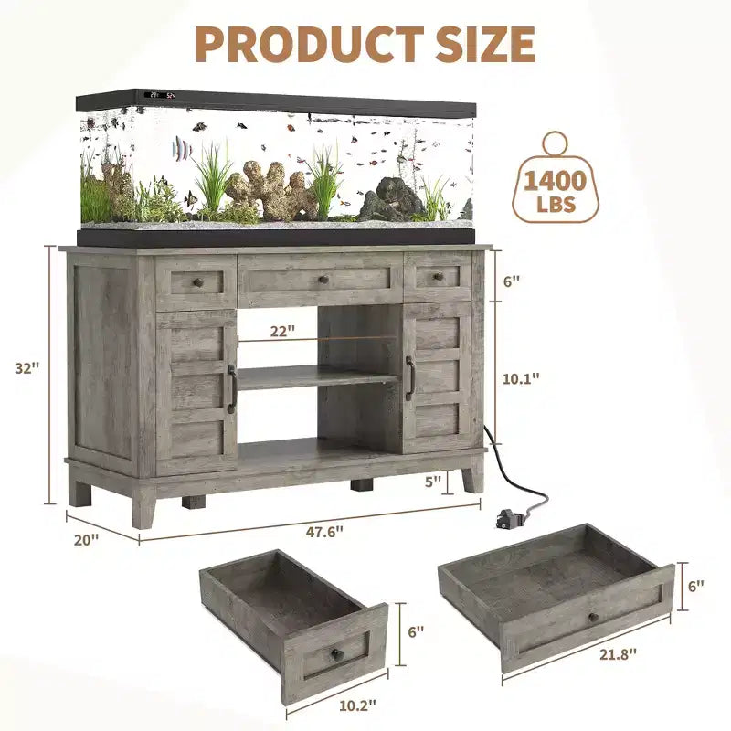 Meuble de support pour aquarium de 55-75 gallons de style ferme, support d'aquarium avec prise de courant, support d'aquarium robuste de 1400 livres avec support pour poissons/tortues/terrarium de reptiles