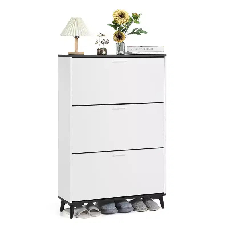 Meuble à chaussures de ferme de 47 po avec 3 tiroirs basculants - Rangement étroit autoportant pour entrée, Organisateur de chaussures blanc pour couloir (Meuble de rangement pour chaussures)