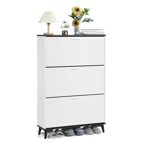 Meuble à chaussures de ferme de 47 po avec 3 tiroirs basculants - Rangement étroit autoportant pour entrée, Organisateur de chaussures blanc pour couloir (Meuble de rangement pour chaussures)