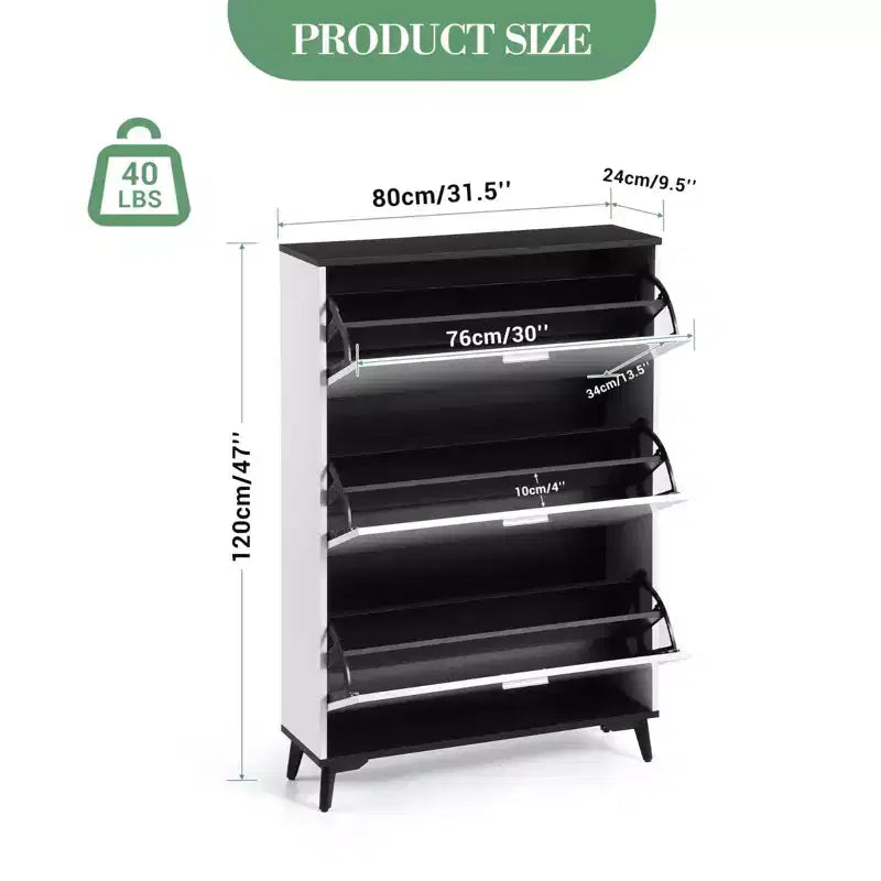 Meuble à chaussures de ferme de 47 po avec 3 tiroirs basculants - Rangement étroit autoportant pour entrée, Organisateur de chaussures blanc pour couloir (Meuble de rangement pour chaussures)