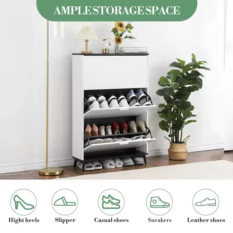 Meuble à chaussures de ferme de 47 po avec 3 tiroirs basculants - Rangement étroit autoportant pour entrée, Organisateur de chaussures blanc pour couloir (Meuble de rangement pour chaussures)