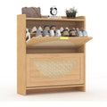 Rattan Shoe Cabinet with 2 or 4 Flip Drawers, Free Standing Wooden Shoe Storage Organizer Cabinet with Adjustable Shelves for Entryway,Hallway,Foyer