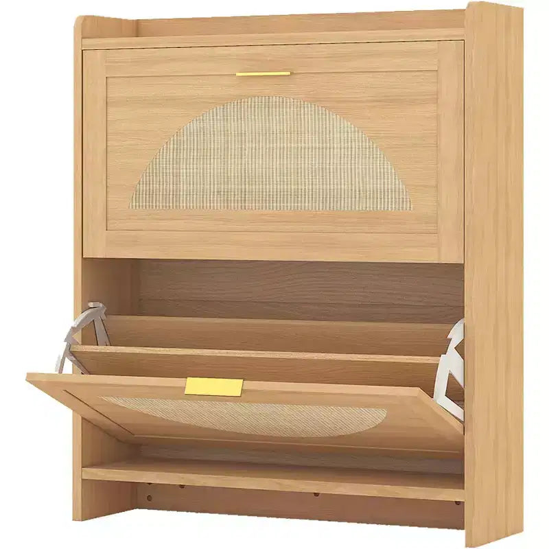 Meuble à chaussures en rotin avec 2 ou 4 tiroirs basculants, meuble de rangement à chaussures en bois autoportant avec étagères réglables pour entrée, couloir, foyer