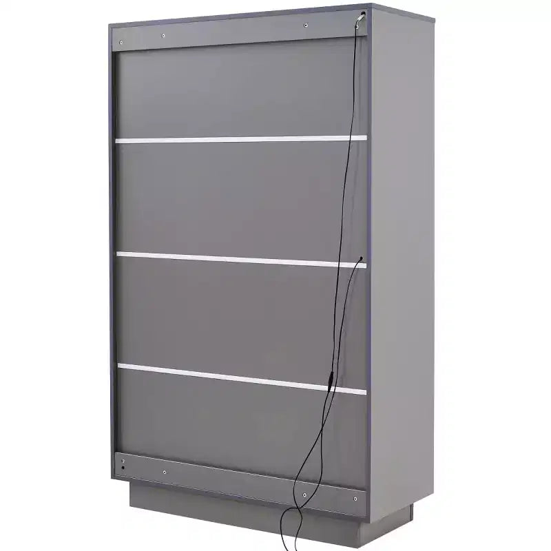 60,6 Armoire haute avec tiroirs et étagères en verre, Meuble de rangement moderne avec lumières LED pour salon -
