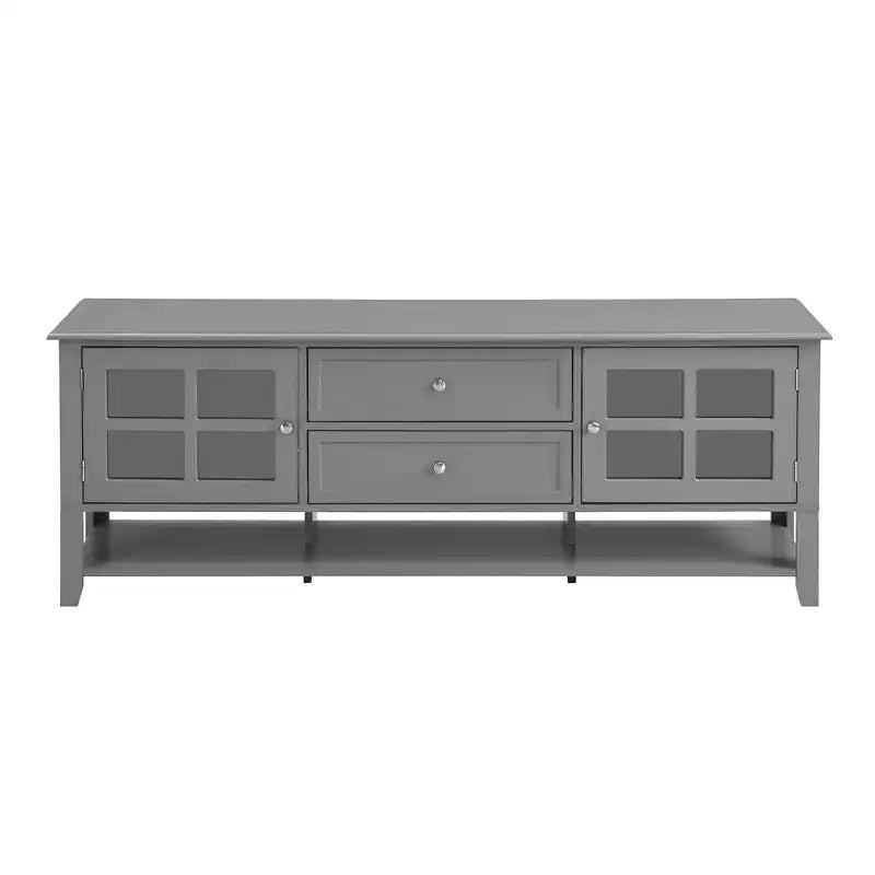 Meuble TV moderne 59 po pour téléviseurs de 60 po, console média en MDF gris avec rangement multifonctionnel et portes magnétiques silencieuses