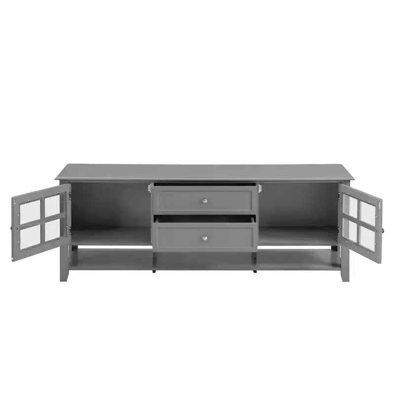 Meuble TV moderne 59 po pour téléviseurs de 60 po, console média en MDF gris avec rangement multifonctionnel et portes magnétiques silencieuses