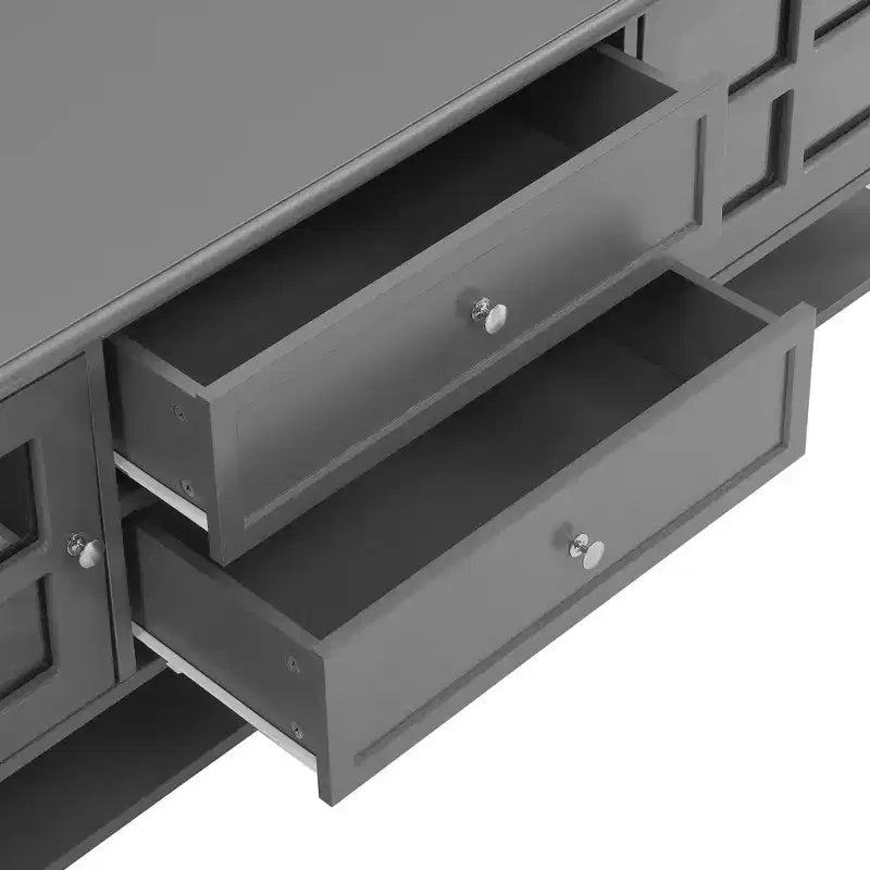 Meuble TV moderne 59 po pour téléviseurs de 60 po, console média en MDF gris avec rangement multifonctionnel et portes magnétiques silencieuses