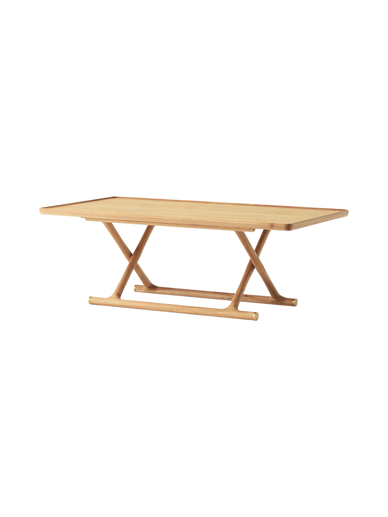 Table de salon pliable en chêne et laiton avec ferrures en laiton pour le salon