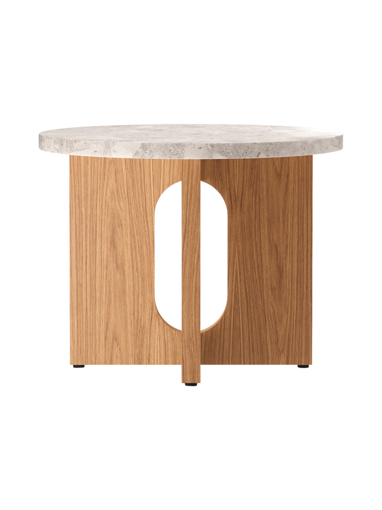 Table d'appoint scandinave en chêne et pierre Ø50 avec plateau rond en porte-à-faux pour le salon et la chambre à coucher
