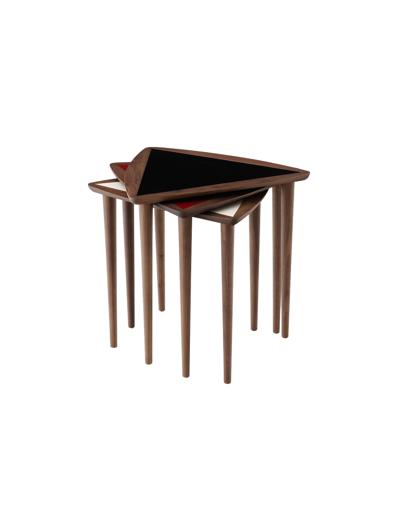 Noyer Mid-Century Modern avec design empilable peu encombrant pour salon et chambre