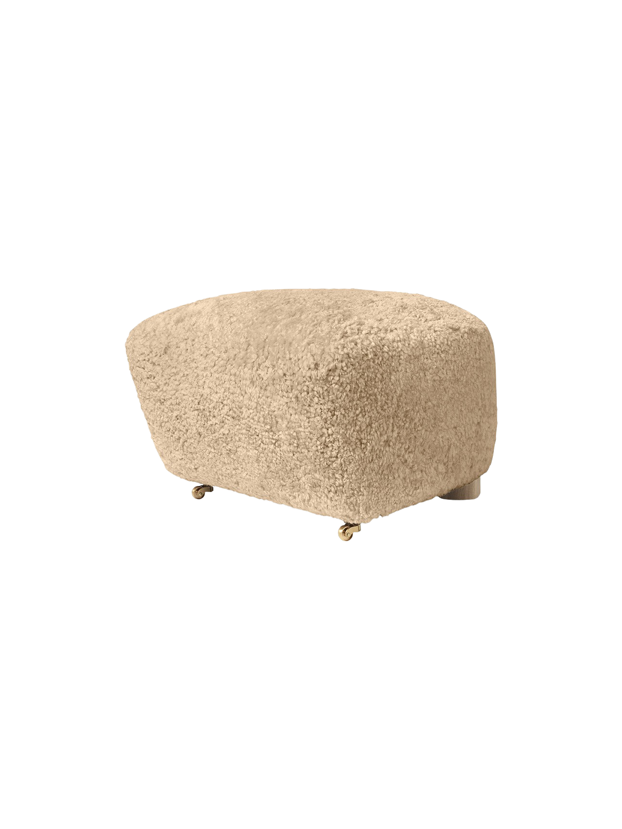Pouffe en peau de mouton et chêne avec roulettes en laiton pour salon