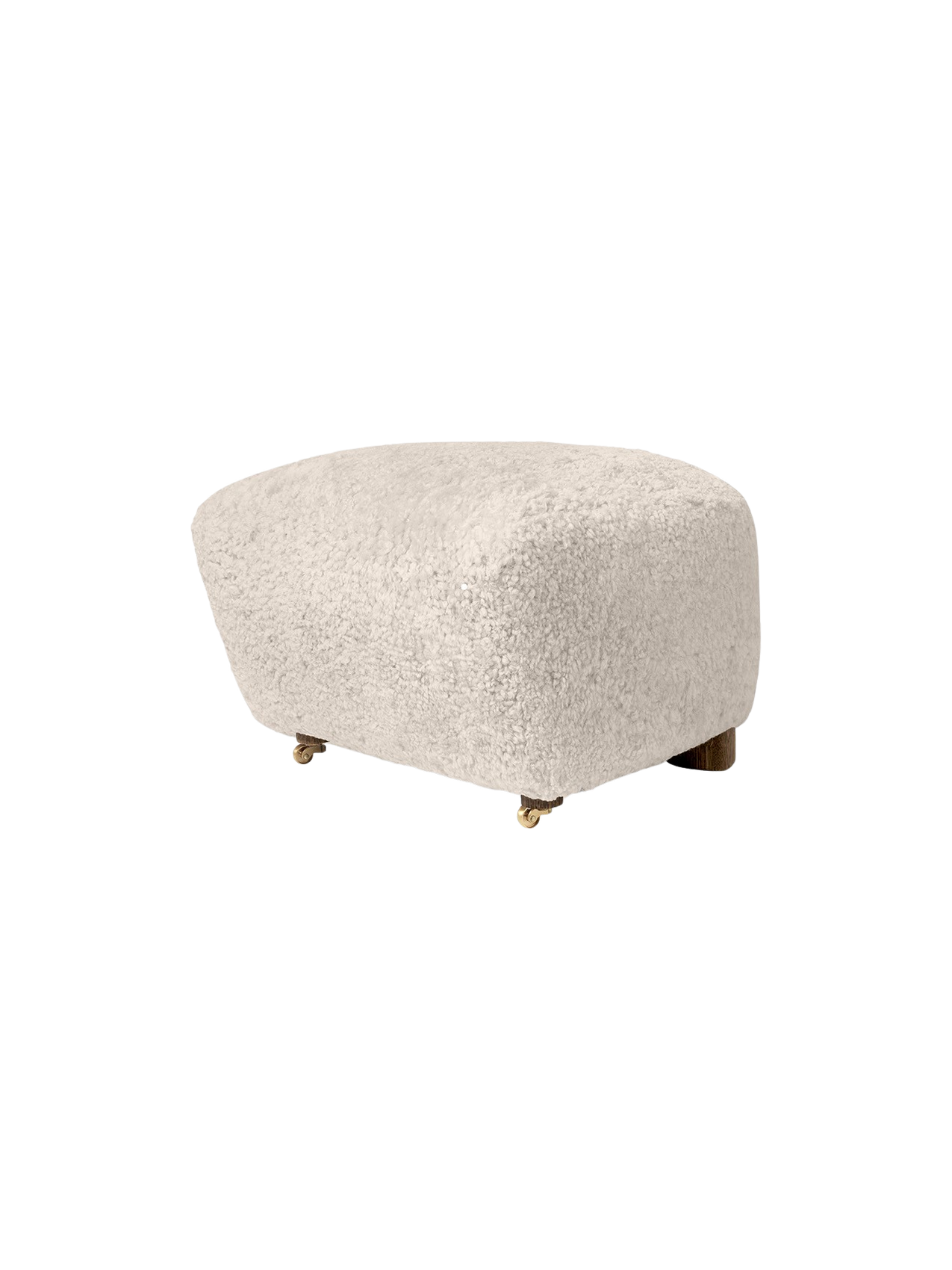 Pouffe en peau de mouton et chêne avec roulettes en laiton pour salon