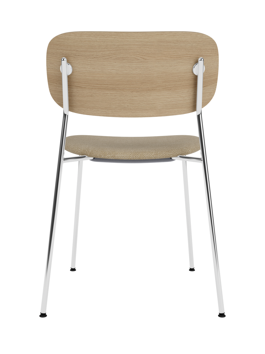 Chaise de salle à manger contemporaine avec assise rembourrée, piètement chromé et large dossier en placage pour salle à manger et bureau
