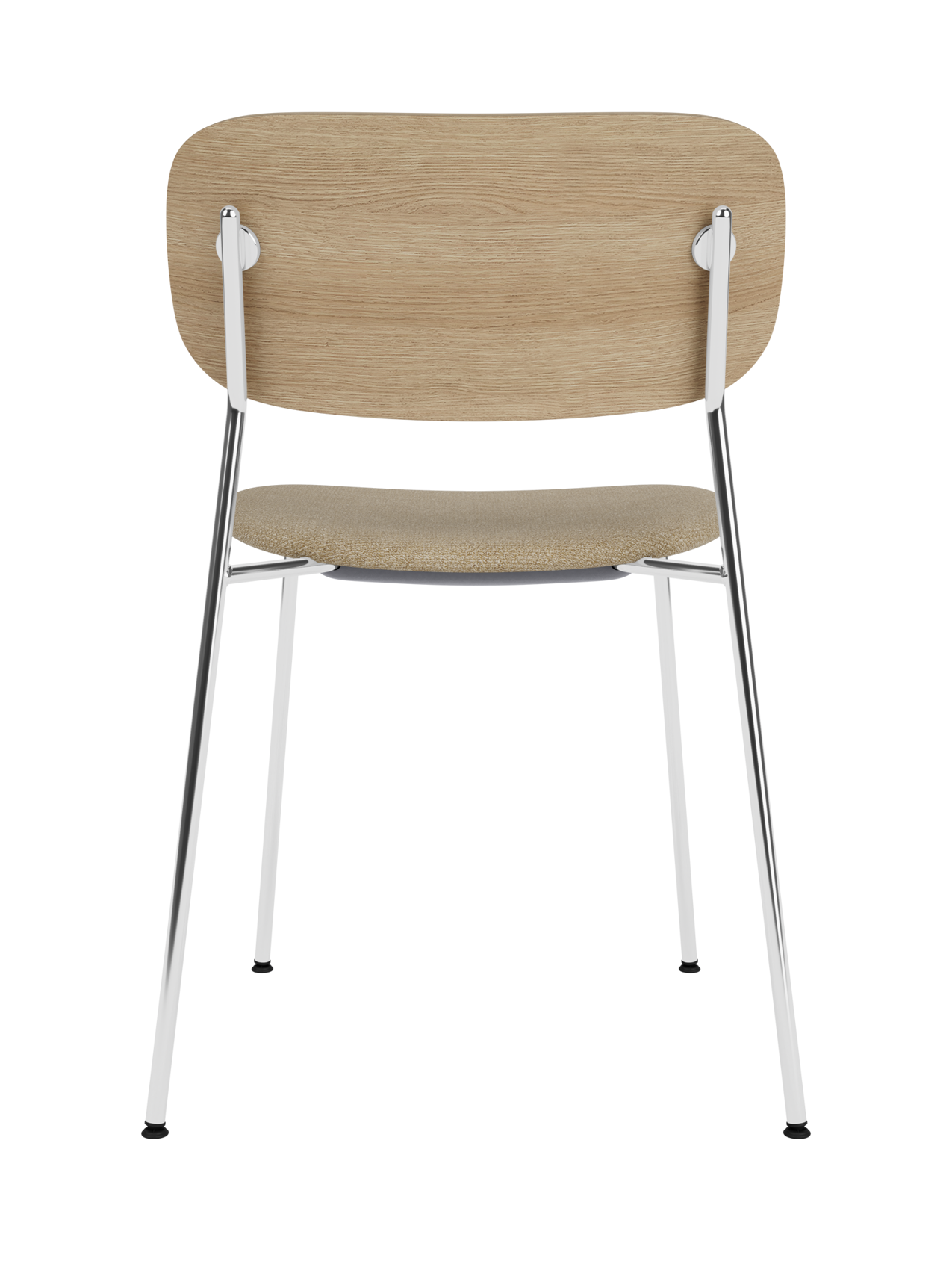 Chaise de salle à manger contemporaine avec assise rembourrée, piètement chromé et large dossier en placage pour salle à manger et bureau
