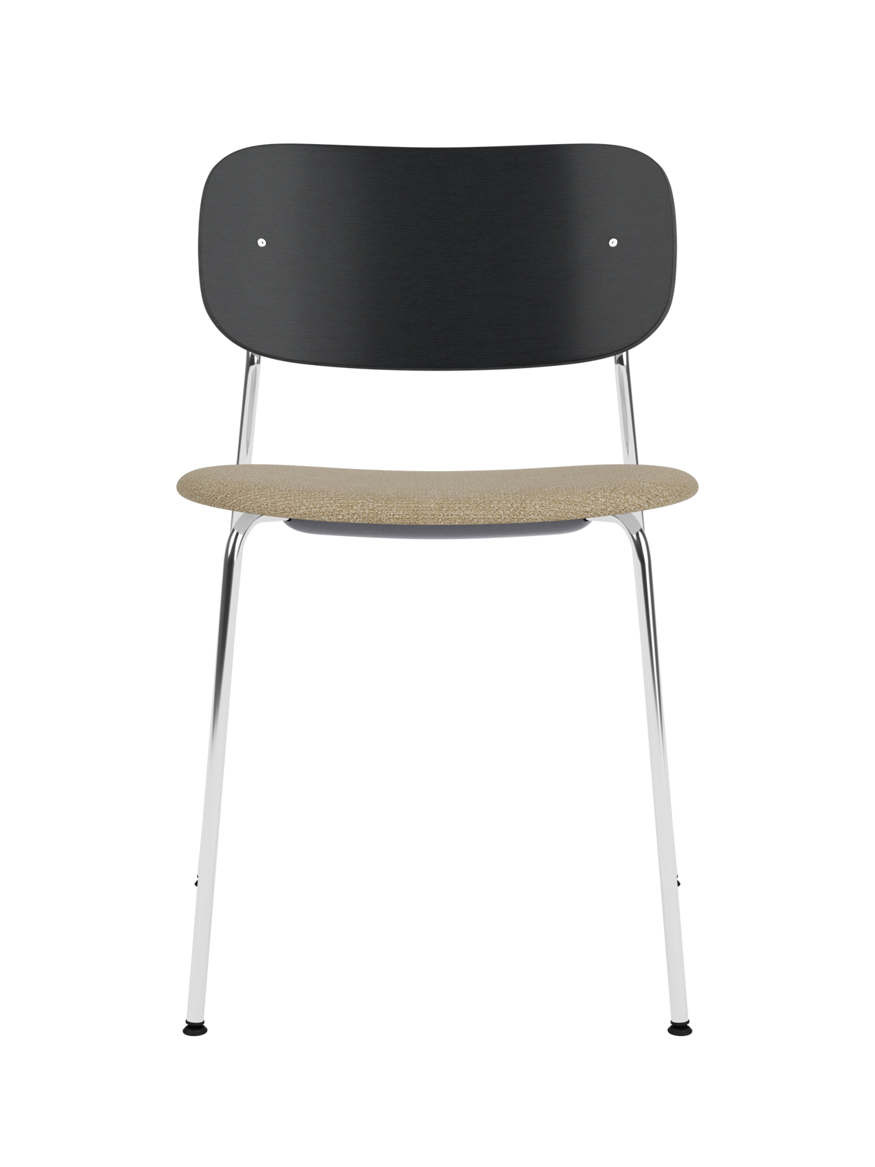 Chaise de salle à manger contemporaine avec assise rembourrée, piètement chromé et large dossier en placage pour salle à manger et bureau