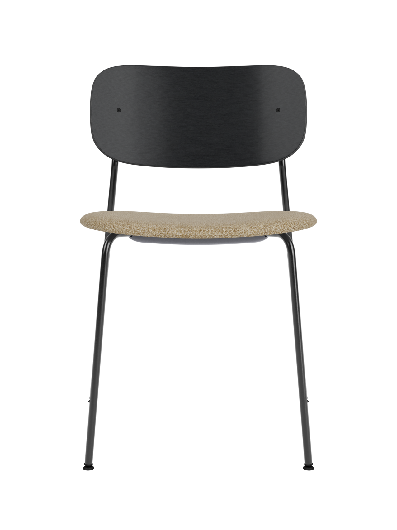 Chaise de salle à manger contemporaine rembourrée, piètement noir, empilable pour salle à manger et bureau