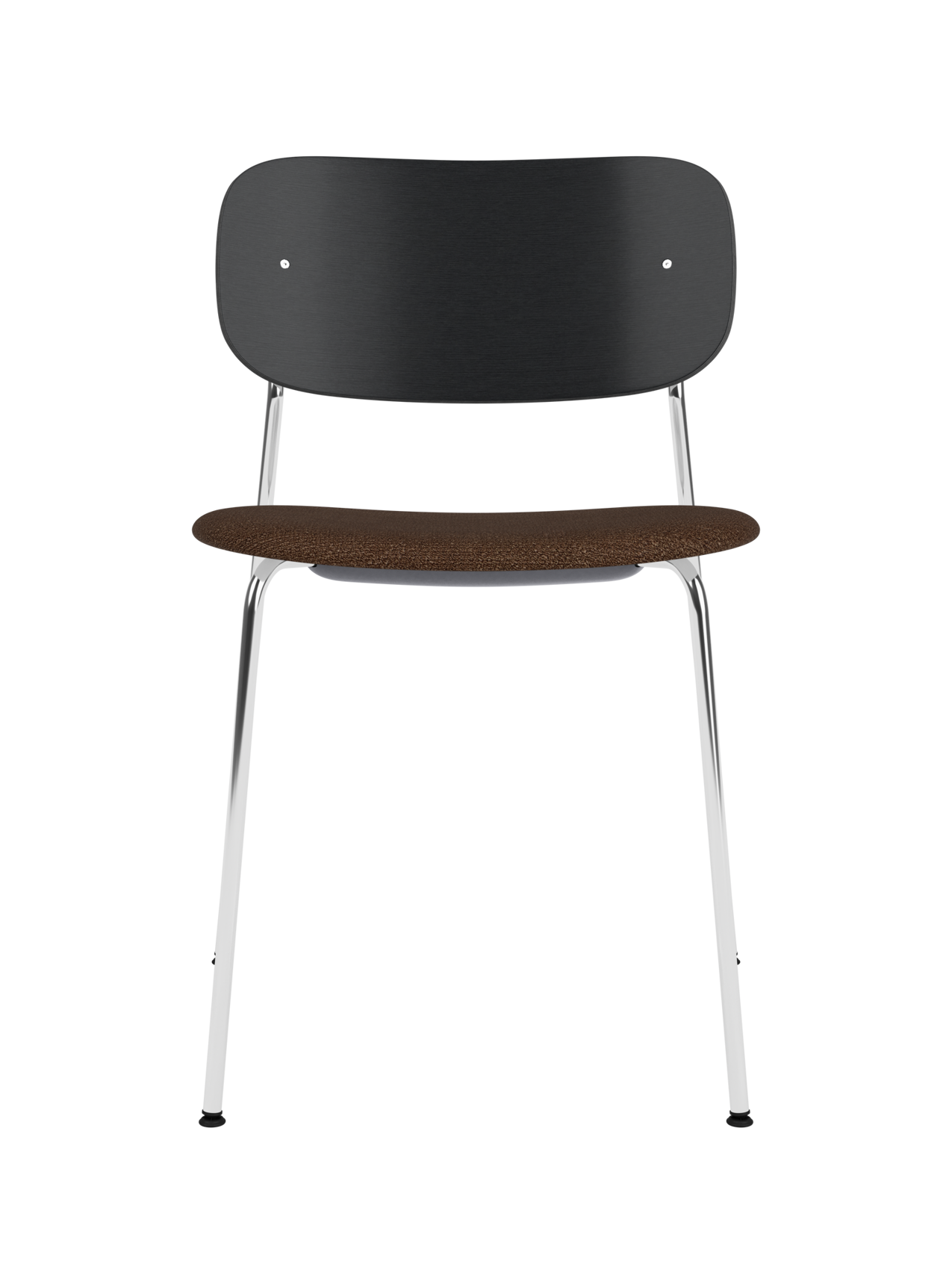Chaise de salle à manger contemporaine avec assise rembourrée, piètement chromé et large dossier en placage pour salle à manger et bureau