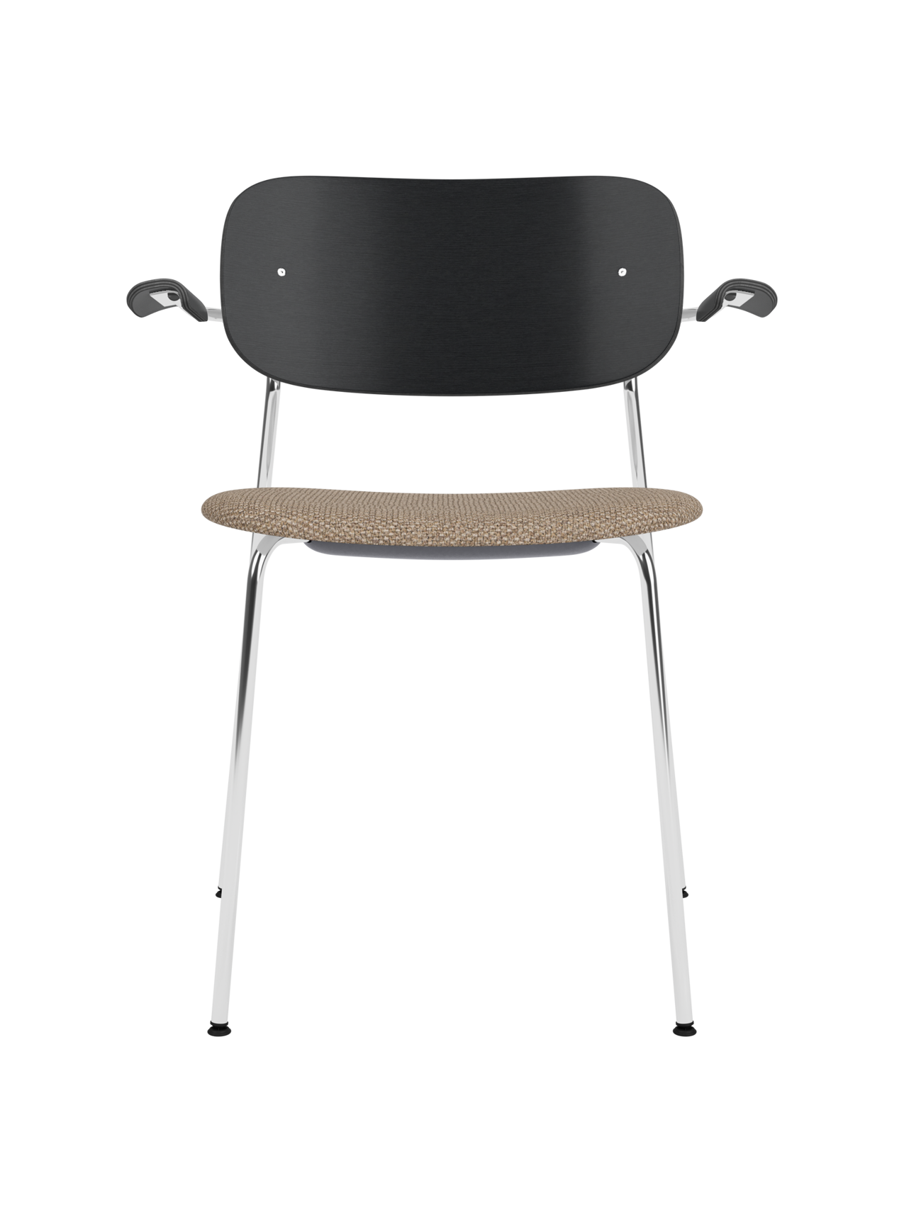 Chaise de salle à manger et de bureau contemporaine rembourrée avec accoudoir et piètement chromé