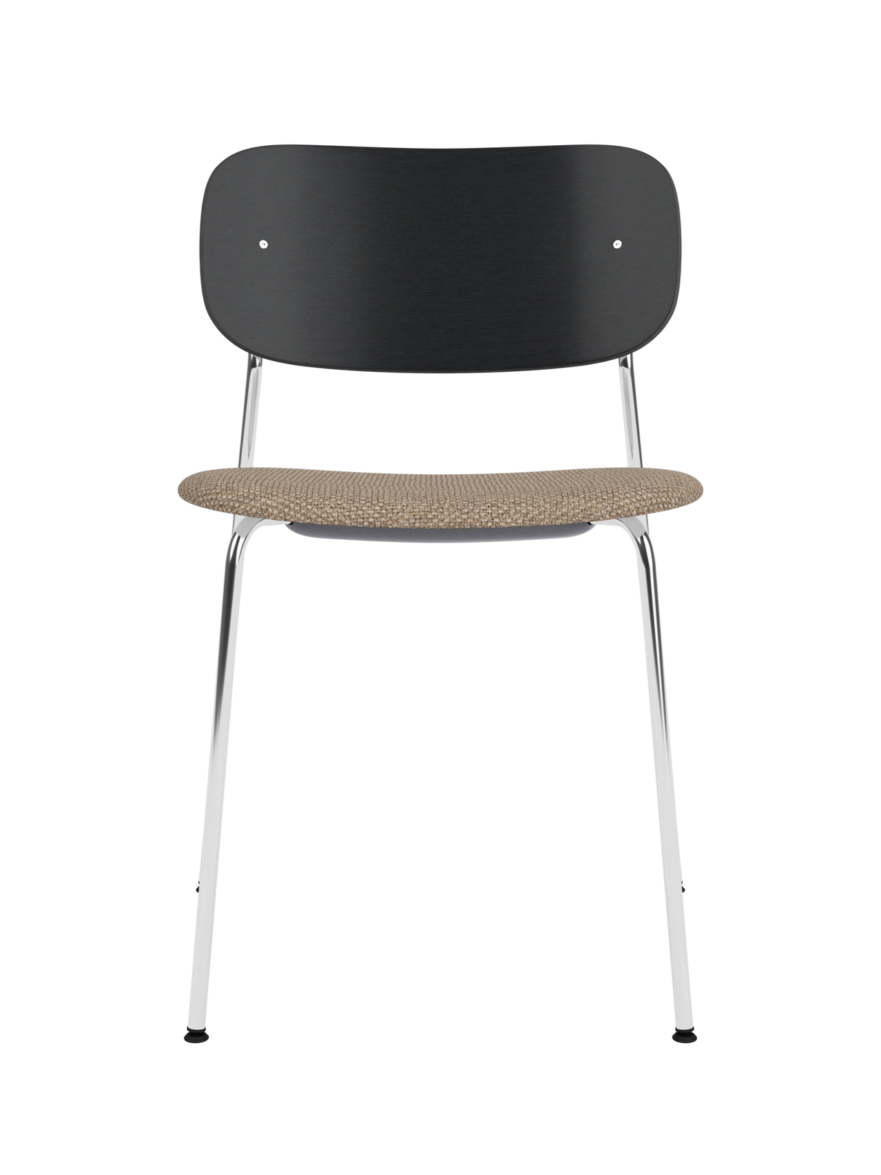 Chaise de salle à manger contemporaine avec assise rembourrée, piètement chromé et large dossier en placage pour salle à manger et bureau