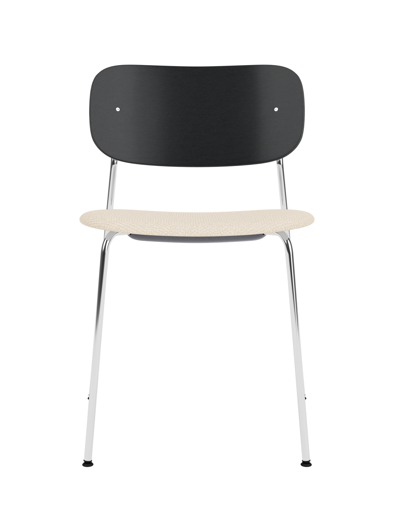 Chaise de salle à manger contemporaine avec assise rembourrée, piètement chromé et large dossier en placage pour salle à manger et bureau