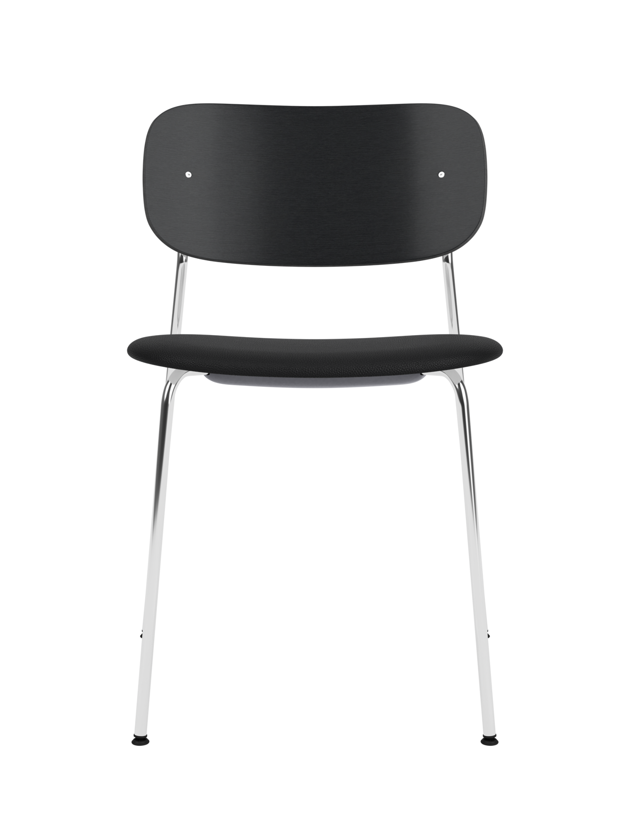 Chaise de salle à manger contemporaine avec assise rembourrée, piètement chromé et large dossier en placage pour salle à manger et bureau