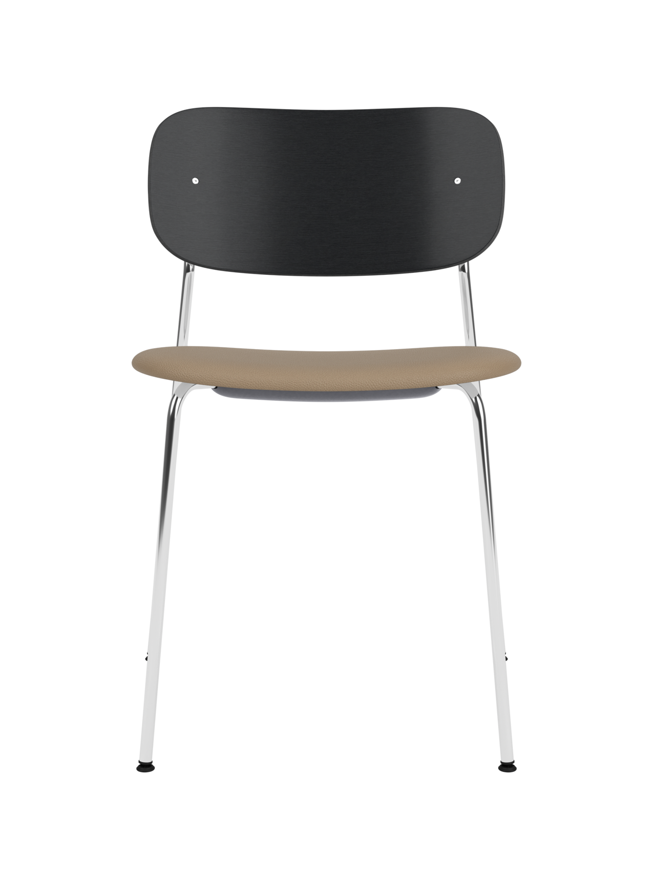 Chaise de salle à manger contemporaine avec assise rembourrée, piètement chromé et large dossier en placage pour salle à manger et bureau
