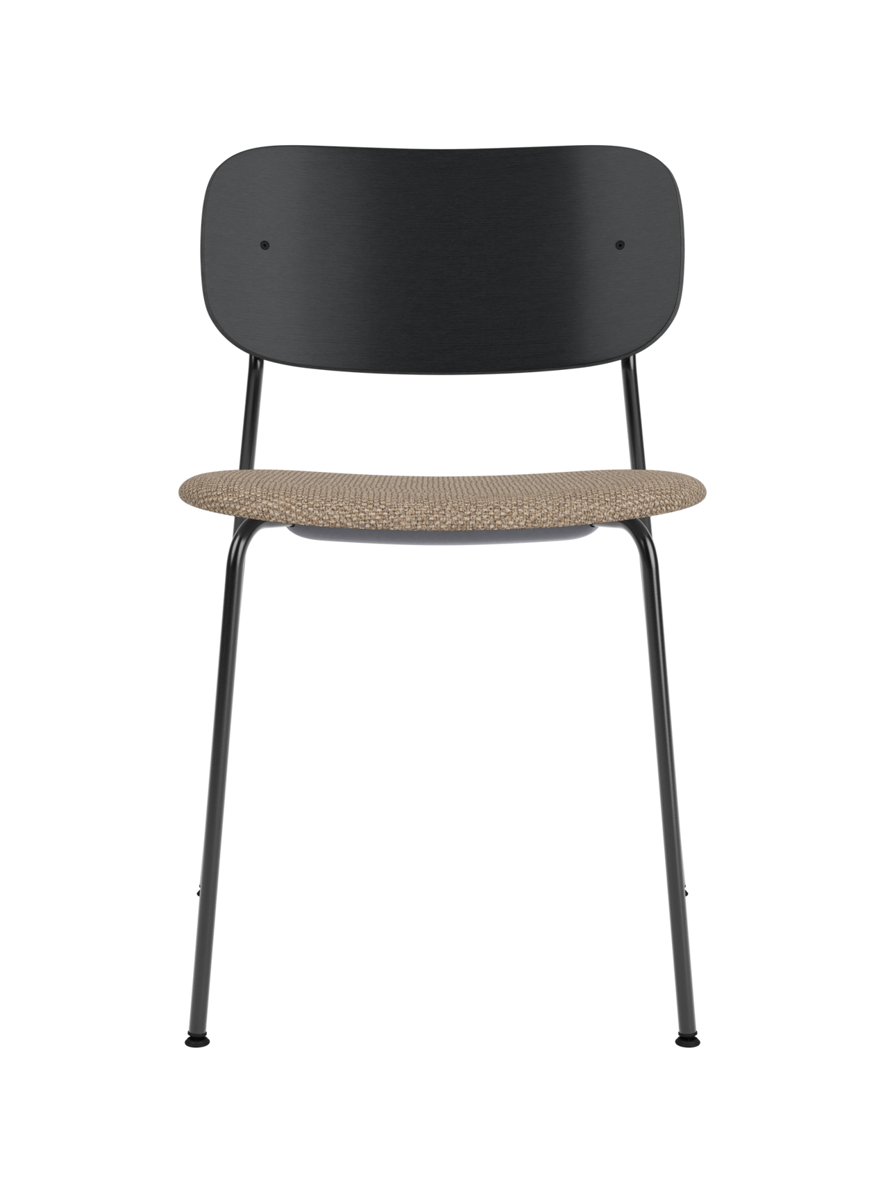 Chaise de salle à manger contemporaine rembourrée, piètement noir, empilable pour salle à manger et bureau