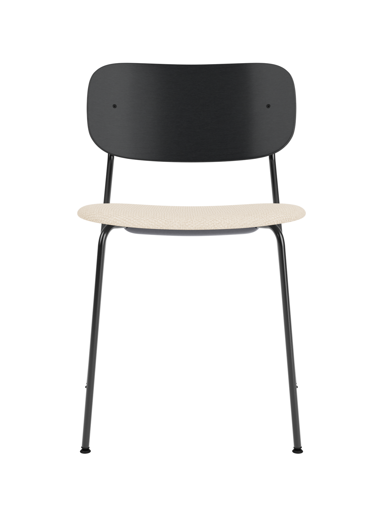 Chaise de salle à manger contemporaine rembourrée, piètement noir, empilable pour salle à manger et bureau
