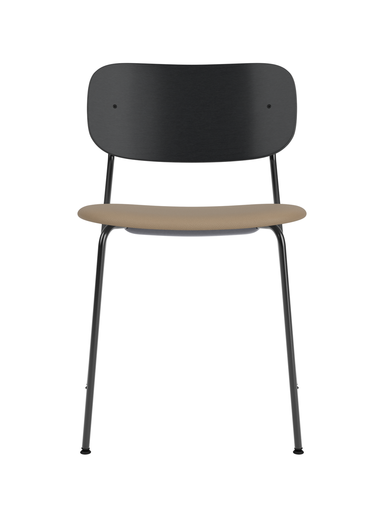 Chaise de salle à manger contemporaine rembourrée, piètement noir, empilable pour salle à manger et bureau