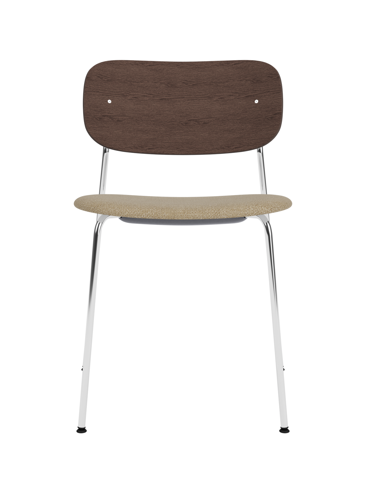 Chaise de salle à manger contemporaine avec assise rembourrée, piètement chromé et large dossier en placage pour salle à manger et bureau