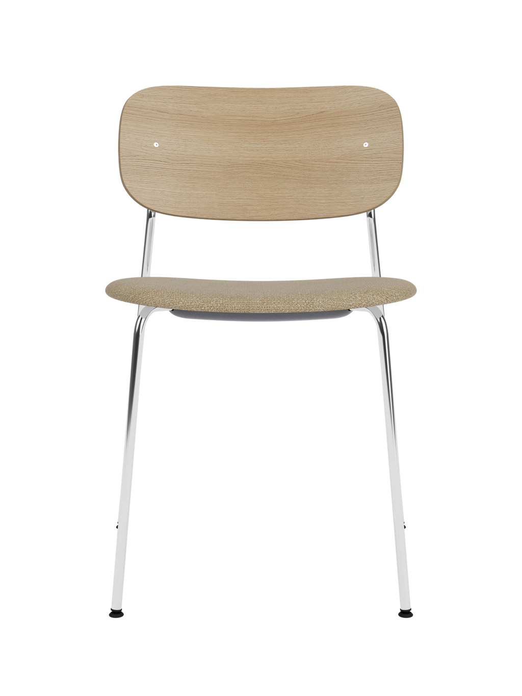 Chaise de salle à manger contemporaine avec assise rembourrée, piètement chromé et large dossier en placage pour salle à manger et bureau