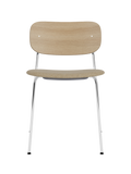 Chaise de salle à manger contemporaine avec assise rembourrée, piètement chromé et large dossier en placage pour salle à manger et bureau