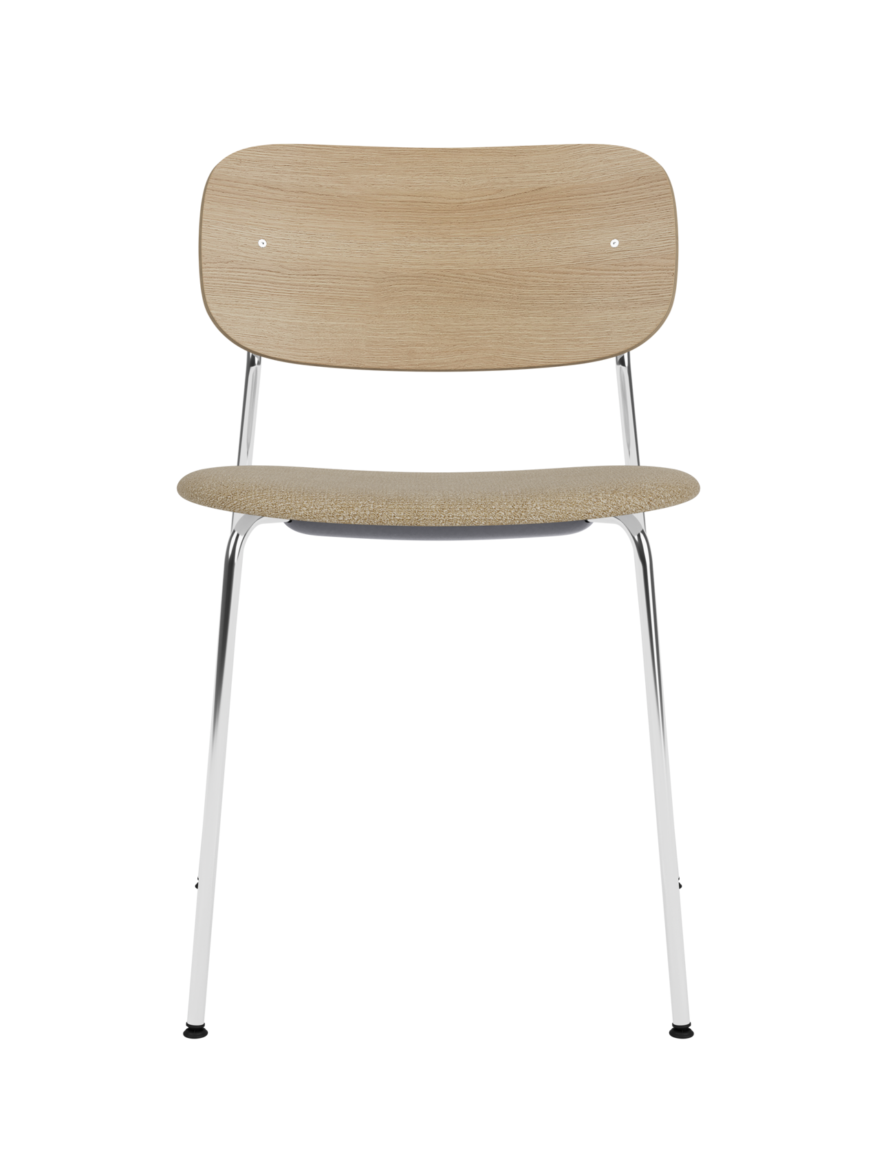 Chaise de salle à manger contemporaine avec assise rembourrée, piètement chromé et large dossier en placage pour salle à manger et bureau
