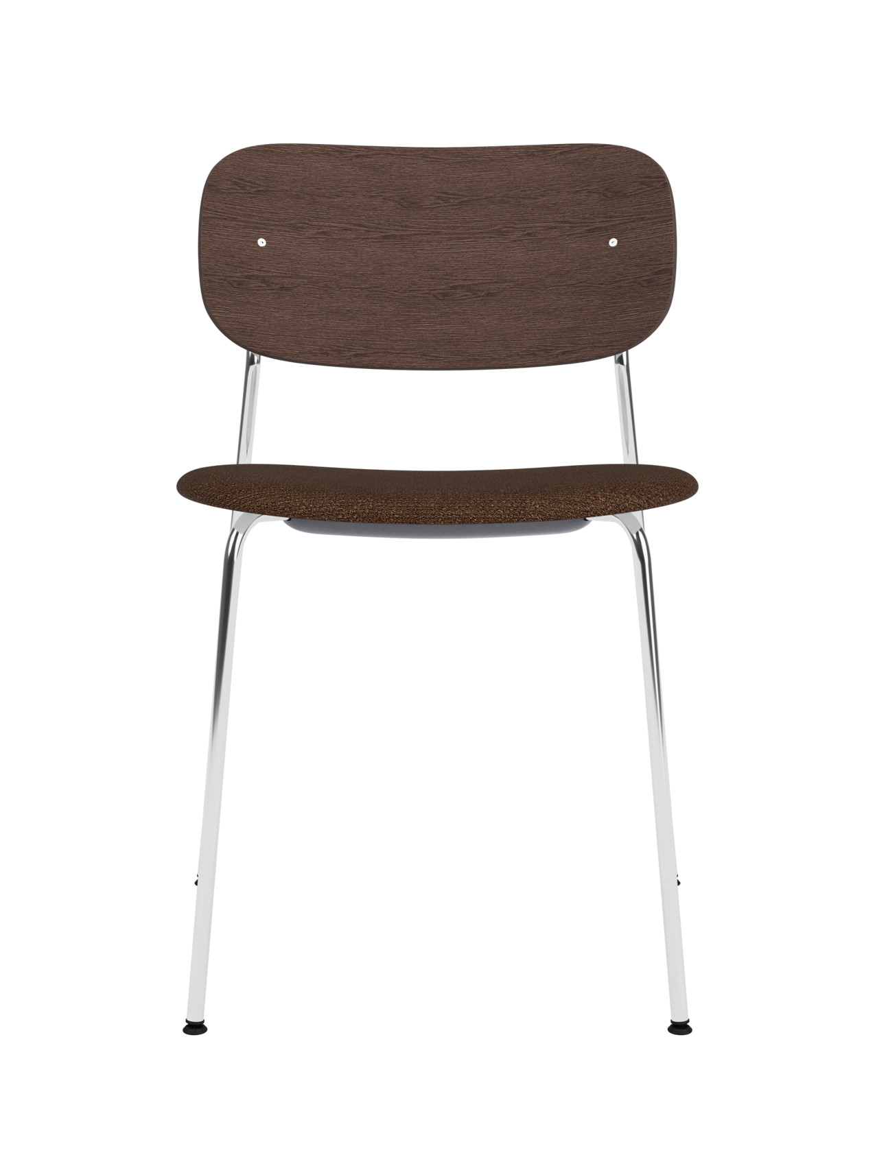 Chaise de salle à manger contemporaine avec assise rembourrée, piètement chromé et large dossier en placage pour salle à manger et bureau